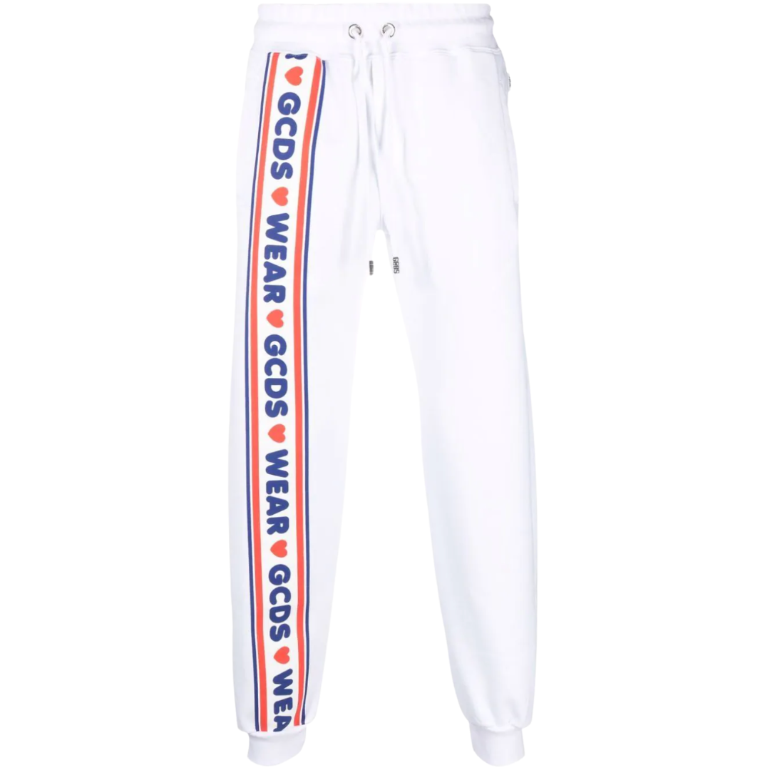 GCDS Men's White Track Pants with GCDS WEAR print