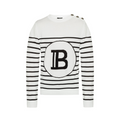 Pullover BALMAIN Uomo a righe bianche e nere in cotone, stampa del monogramma Balmain